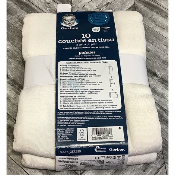 Gerber 10 Flat Birdseye Cloth Diapers 24x27 100% Cotton Reusable & Absorbent - Picture 4 of 4